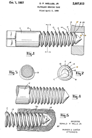 Fluteless swaging taps patent  2,991,491 